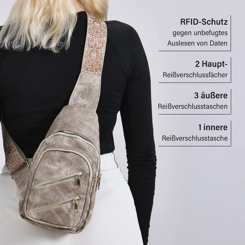 Crossbody-Slingbag aus Nylon mit RFID-Schutz, ca. 19 x 8 x 32 cm, verstellbarer Trageriemen, rosa