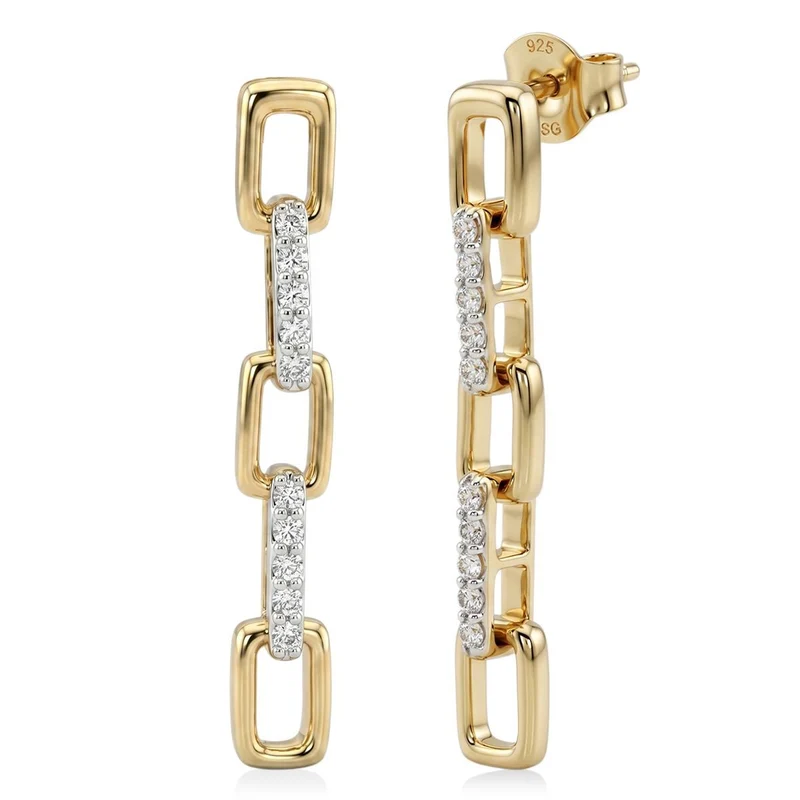 LUXURIANT 0,26 ct. SGL zertifizierte SI-GH Labor Diamant Ohrringe, 925 Silber 750 Gelbgold Vermeil