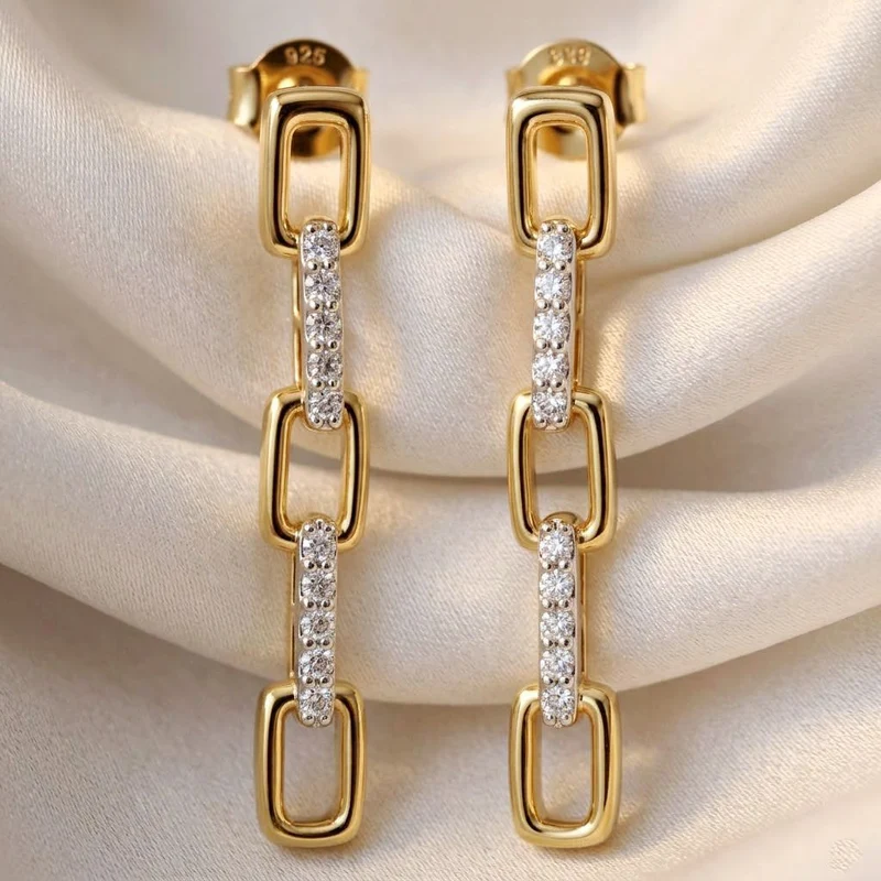 LUXURIANT 0,26 ct. SGL zertifizierte SI-GH Labor Diamant Ohrringe, 925 Silber 750 Gelbgold Vermeil