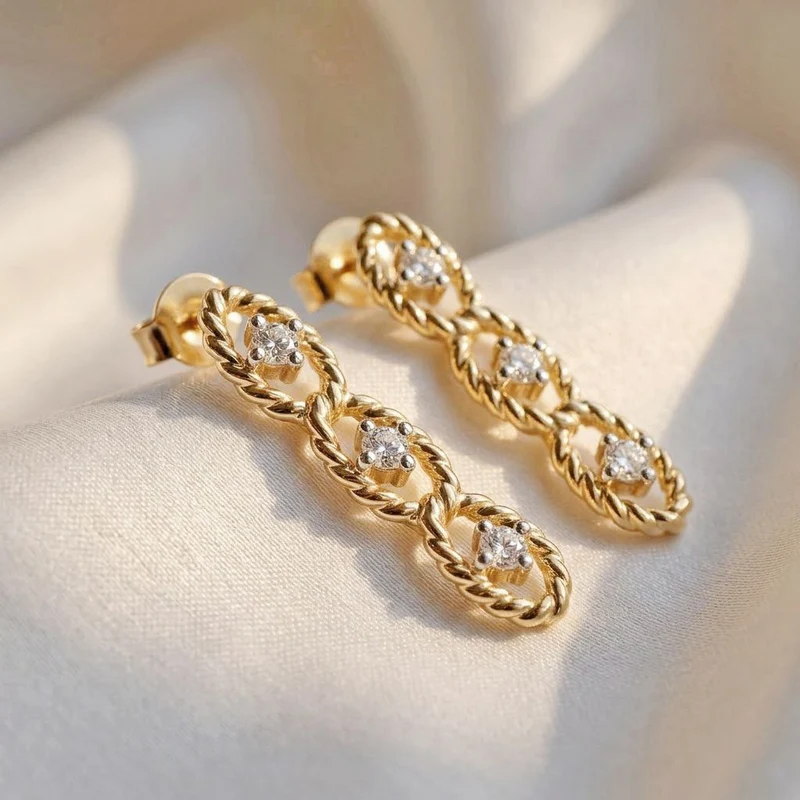 LUXURIANT 0,25 ct. SGL zertifizierte SI-GH Labor Diamant Trilogie Ohrringe, 925 Silber 750 Gelbgold Vermeil