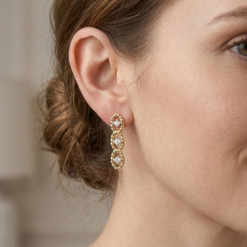 LUXURIANT 0,25 ct. SGL zertifizierte SI-GH Labor Diamant Trilogie Ohrringe, 925 Silber 750 Gelbgold Vermeil