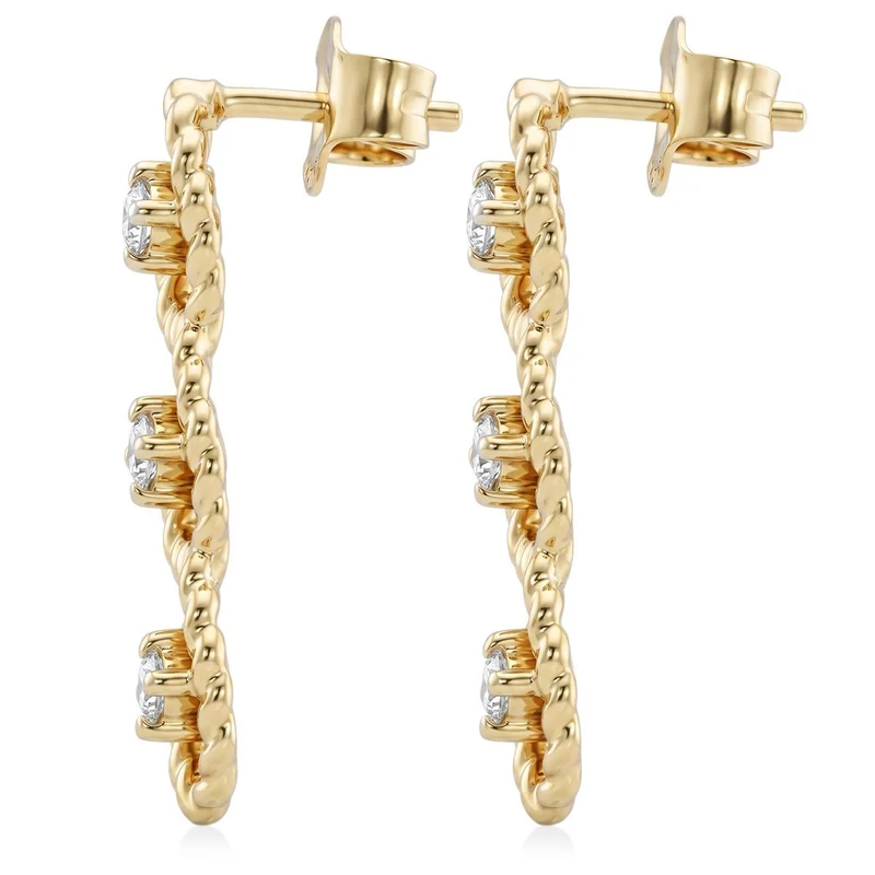 LUXURIANT 0,25 ct. SGL zertifizierte SI-GH Labor Diamant Trilogie Ohrringe, 925 Silber 750 Gelbgold Vermeil