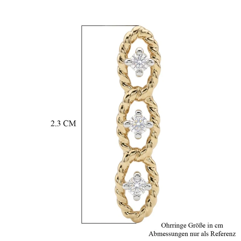 LUXURIANT 0,25 ct. SGL zertifizierte SI-GH Labor Diamant Trilogie Ohrringe, 925 Silber 750 Gelbgold Vermeil