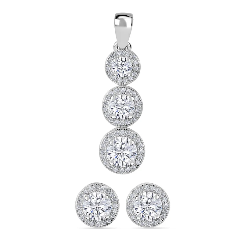 LUSTRO STELLA - 2er Set Weißer Zirkonia Schmuckset, 925 Silber rhodiniert