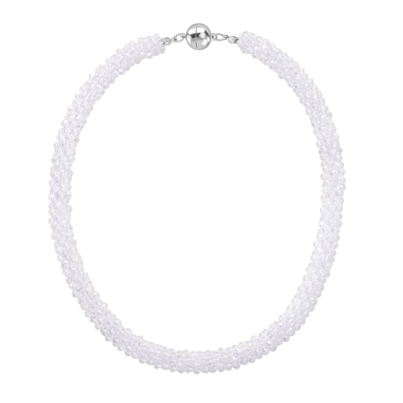 2er Set weißes Kristall Schmuckset, 47cm Halskette und flexibles Armband (15,8-18,4cm)