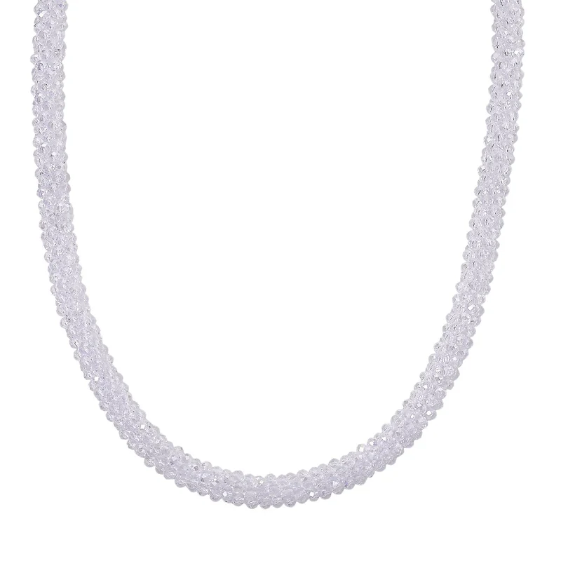 2er Set weißes Kristall Schmuckset, 47cm Halskette und flexibles Armband (15,8-18,4cm)