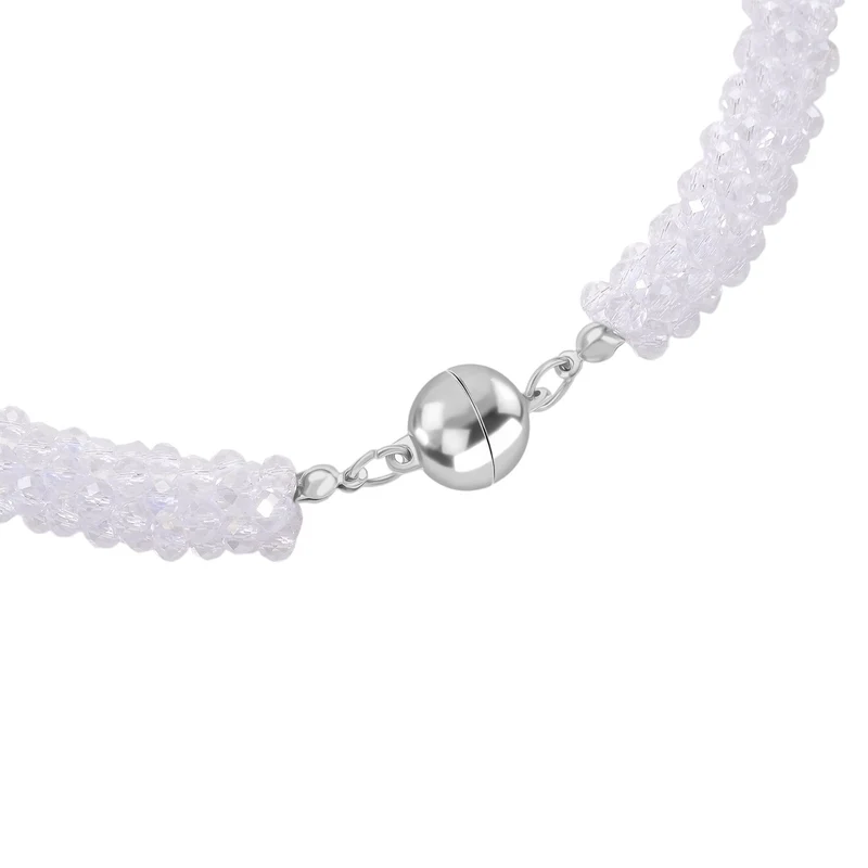 2er Set weißes Kristall Schmuckset, 47cm Halskette und flexibles Armband (15,8-18,4cm)