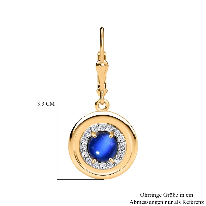 D'Joy Aurora Mondstein, Weißer Zirkon Ohrringe 925 Silber 750 Gelb Vergoldet ca. 1.71 ct