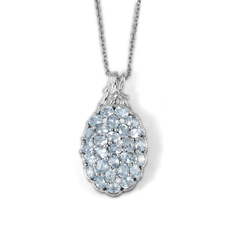 EverTrue himmelblauer Topas und Zirkon Cluster Bronze-Anhänger mit 50cm Edelstahl-Kette - 5,79 ct.
