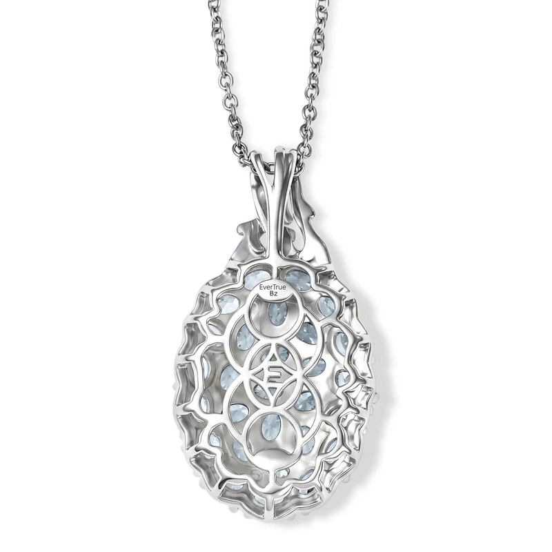 EverTrue himmelblauer Topas und Zirkon Cluster Bronze-Anhänger mit 50cm Edelstahl-Kette - 5,79 ct.