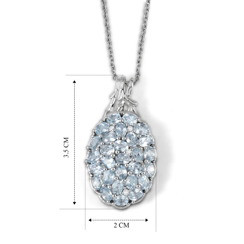 EverTrue himmelblauer Topas und Zirkon Cluster Bronze-Anhänger mit 50cm Edelstahl-Kette - 5,79 ct.