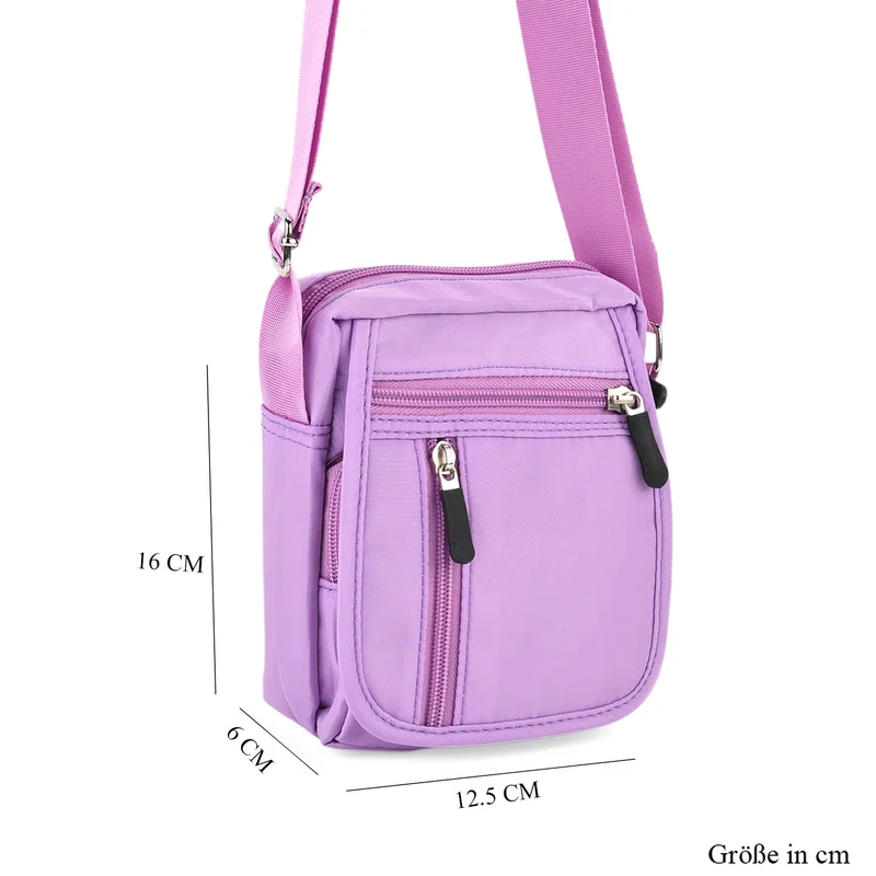 Umhängetasche mit mehreren Reißverschlussfächern und RFID-Schutz, Größe 12,5x6x16 cm, Rosenrot