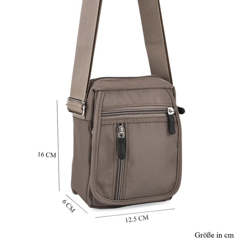 Umhängetasche mit mehreren Reißverschlussfächern und RFID-Schutz, Größe 12,5x6x16 cm, Rosenrot
