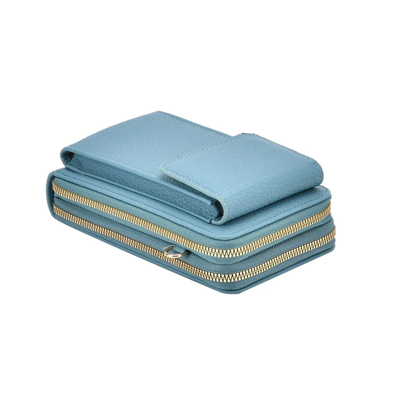 Crossbody-Handytasche mit RFID-Schutz, Kartenfächern und gemustertem Trageriemen, ca. 19x6x11 cm, Grün