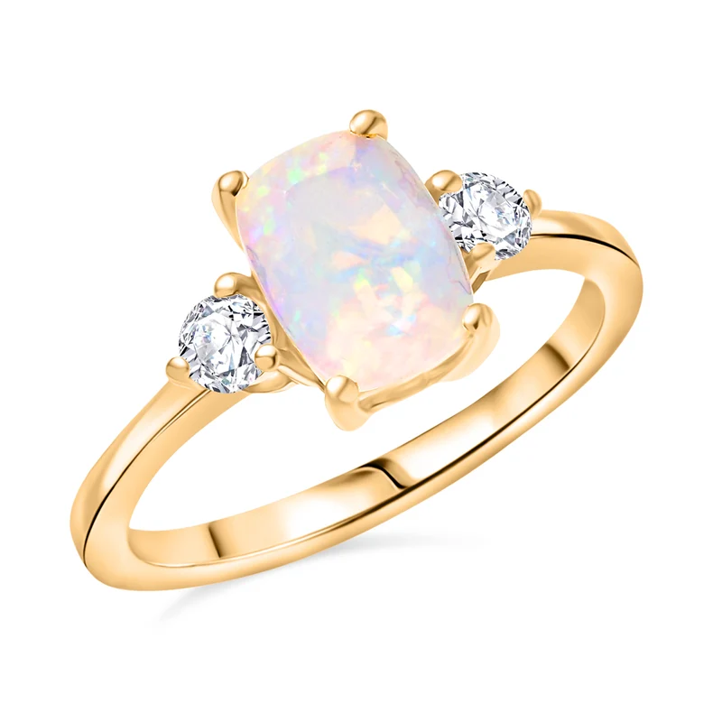 2er Set - D'Joy AA Natürlicher, äthiopischer Welo Opal Ring und Anhänger, 925 Silber 750 Gelb Vergoldet (Größe 17.00) ca. 1.84 ct