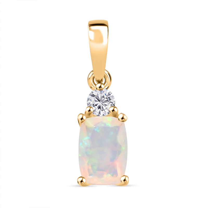 2er Set - D'Joy AA Natürlicher, äthiopischer Welo Opal Ring und Anhänger, 925 Silber 750 Gelb Vergoldet (Größe 17.00) ca. 1.84 ct