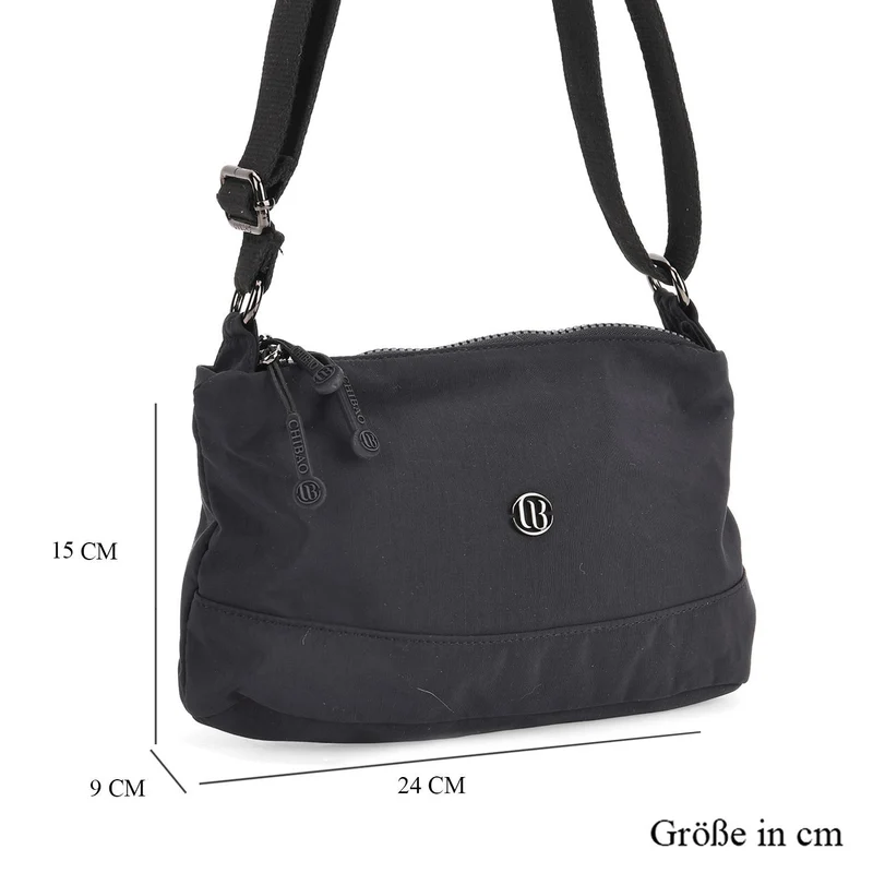 Crossbody-Tasche aus Nylon, mit mehreren Reißverschlussfächern und verstellbarem Schulterriemen, 24x15x9cm, Schwarz