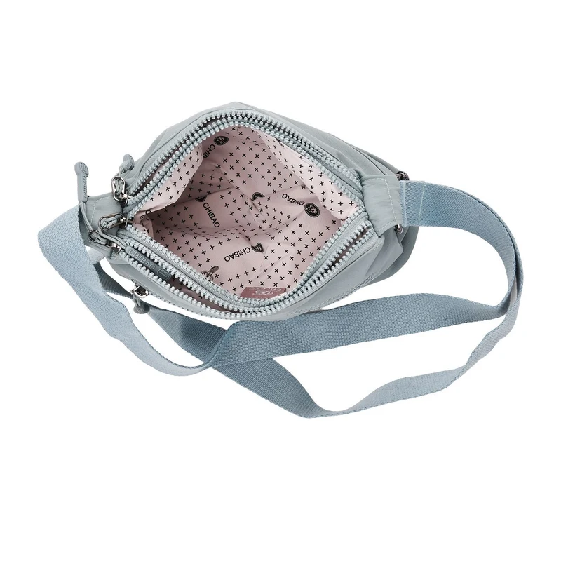 Crossbody-Tasche aus Nylon, mit mehreren Reißverschlussfächern und verstellbarem Schulterriemen, 24x15x9cm, Schwarz