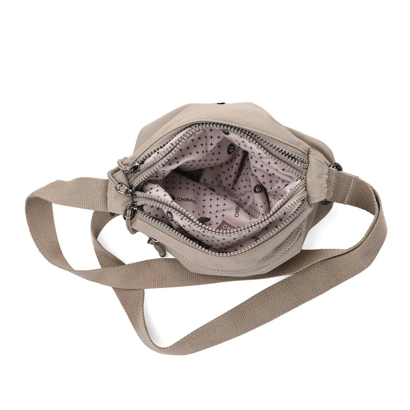 Crossbody-Tasche aus Nylon, mit mehreren Reißverschlussfächern und verstellbarem Schulterriemen, 24x15x9cm, Schwarz