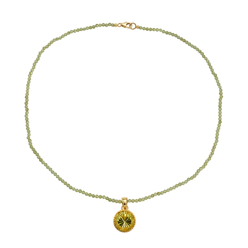 D'Joy AAA Ouro Verde-Quarz, Peridot Schmuckset ca. 50 cm 925 Silber 750 Gelbgold vermeil ca. 48,93 ct.