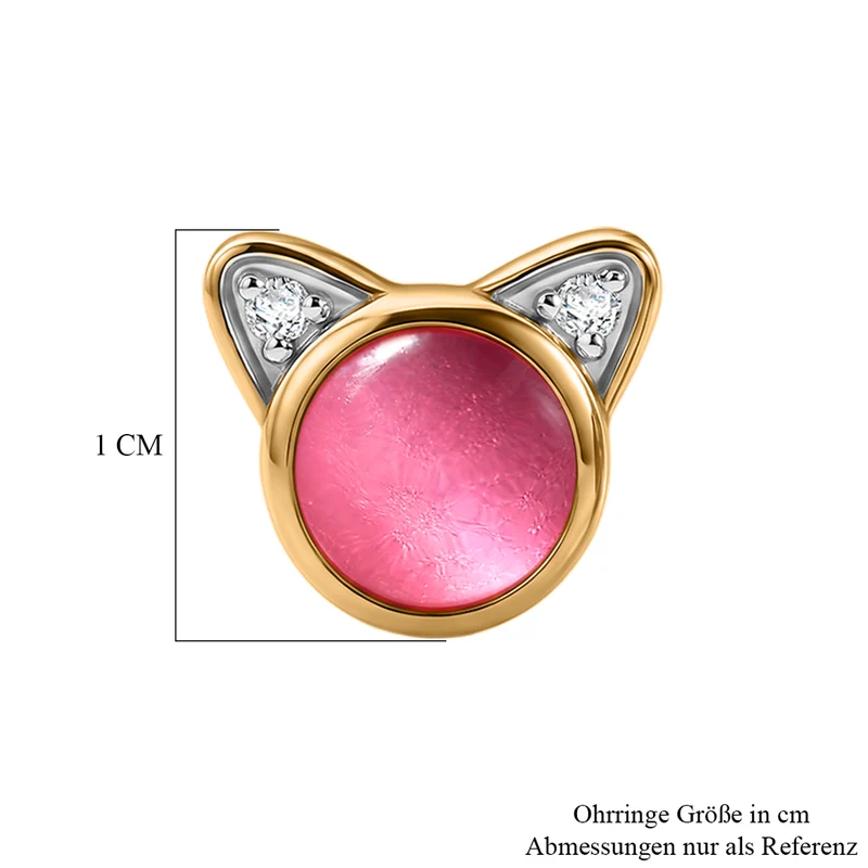 D'Joy Flamingo Mondstein, Weißer Zirkon Ohrringe 925 Silber 750 Vergoldet ca. 1.97 ct