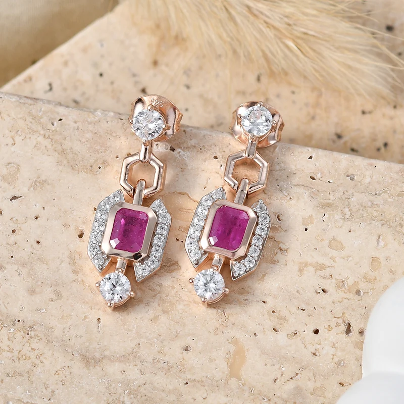 D'Joy Ilakaka Rosa Saphir (Fissure gefüllt), Weißer Zirkon Ohrringe 925 Silber 750 Rosévergoldet ca. 2,49 ct.