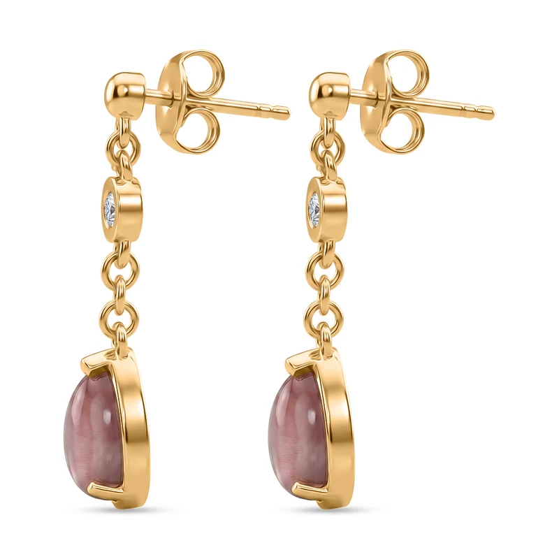 D'Joy Flamingo Mondstein, Moissanit Ohrringe 925 Silber 750 Gelbgold vermeil ca. 5.21 ct