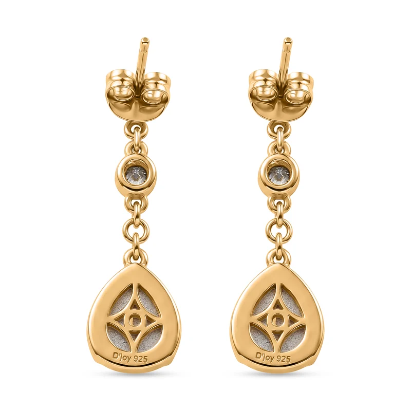 D'Joy Flamingo Mondstein, Moissanit Ohrringe 925 Silber 750 Gelbgold vermeil ca. 5.21 ct