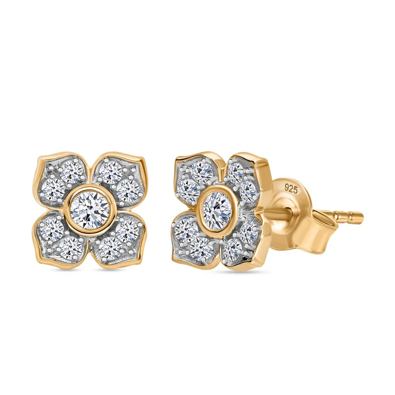 LUXURIANT 0,50 ct. SI-GH Labor Diamant Ohrringe, 925 Silber Gelbgold Vermeil