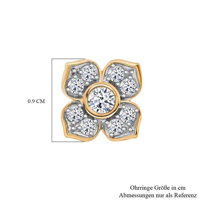 LUXURIANT 0,50 ct. SI-GH Labor Diamant Ohrringe, 925 Silber Gelbgold Vermeil