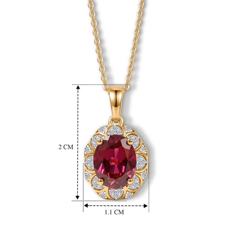 LUXURIANT - AAA Lab Grown Rubin, Weißer Zirkon Schmuckset ca. 50 cm 925 Silber 750 Gelbgold vermeil ca. 2,86 ct.