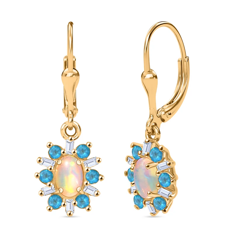 AA Natürlicher, äthiopischer Welo Opal, Neon Apatit Ohrringe 925 Silber 750 Gelbgold Vermeil ca. 1.61 ct