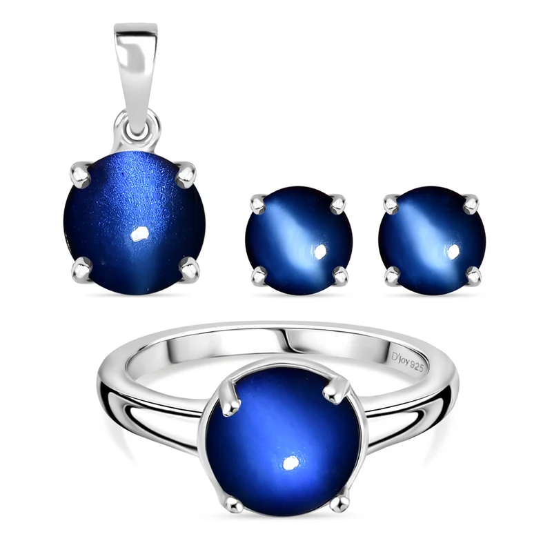 3er Set - D'Joy Aurora Mondstein Ring, Ohrringe und Anhänger, 925 Silber rhodiniert (Größe 21.00), ca. 5.82 ct