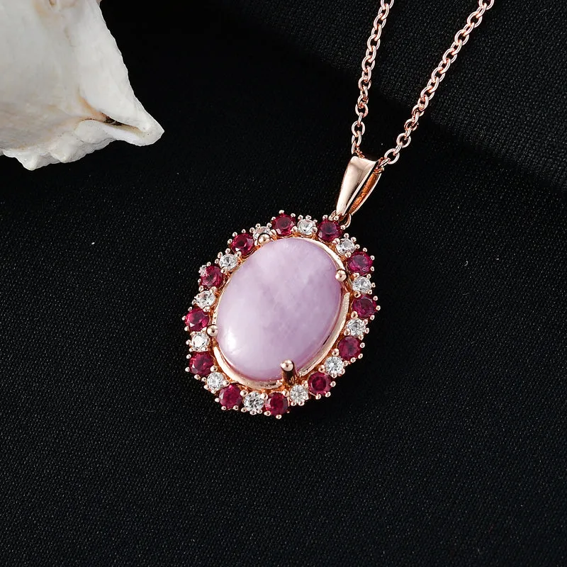 EVER TRUE Kunzit, Natürlicher Rhodolith Granat Schmuckset ca. 50 cm, Roségoldfarben, ca. 13.08 ct