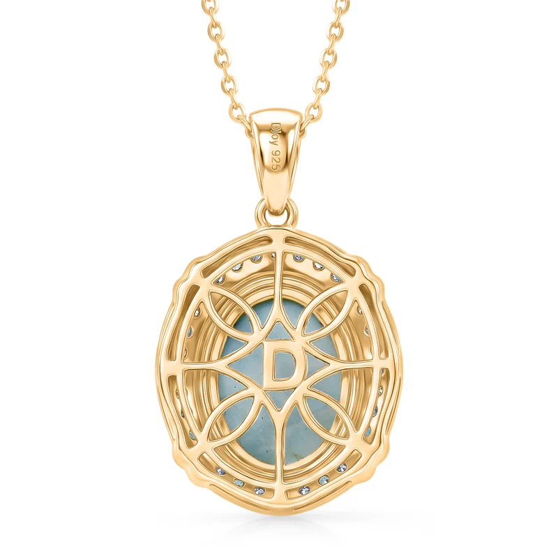 D'Joy Larimar, Neon Apatit Anhänger mit Kette, ca. 50 cm 925 Silber 750 Gelbgold vermeil ca. 7.43 ct