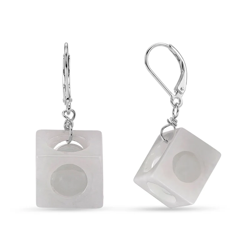 D'Joy EXTREM SELTEN Natürliche Weiße Jade Ohrringe 925 Silber Rhodiniert ca. 50.00 ct