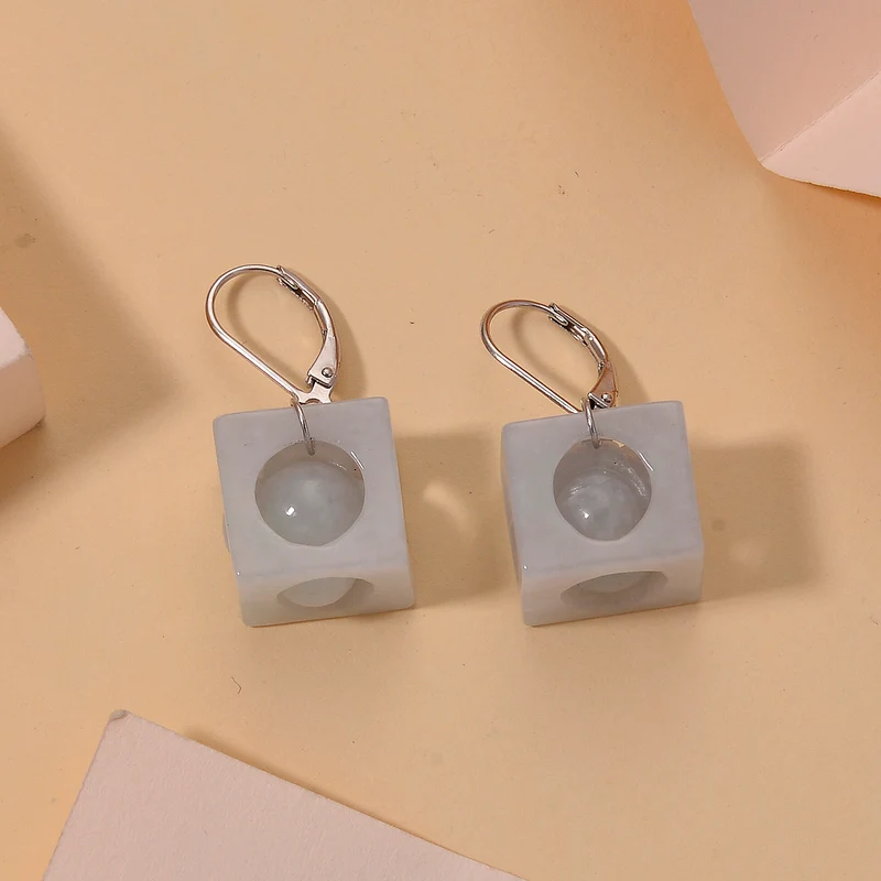 D'Joy EXTREM SELTEN Natürliche Weiße Jade Ohrringe 925 Silber Rhodiniert ca. 50.00 ct