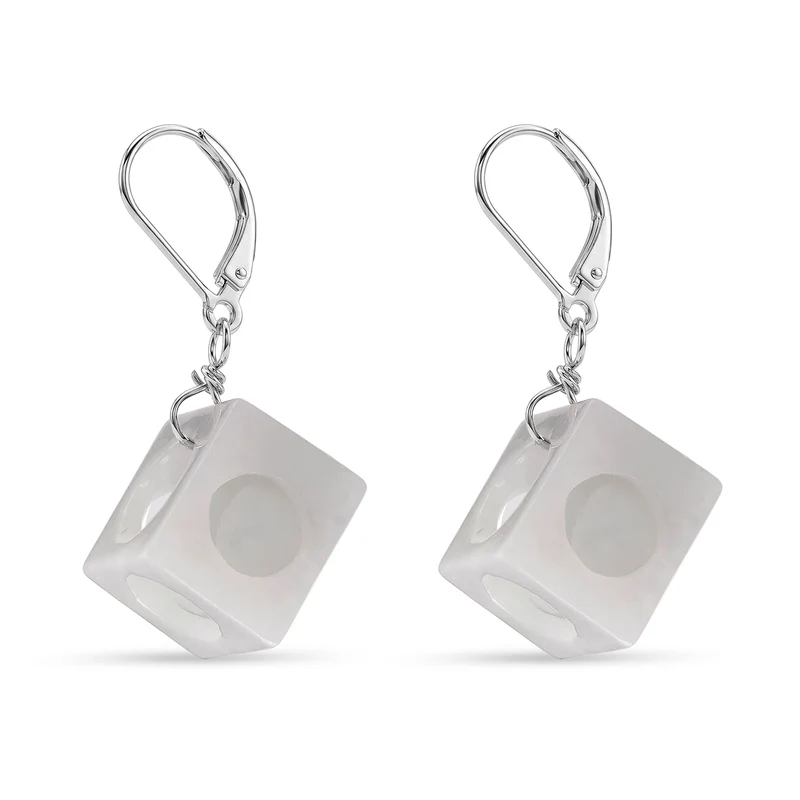 D'Joy EXTREM SELTEN Natürliche Weiße Jade Ohrringe 925 Silber Rhodiniert ca. 50.00 ct