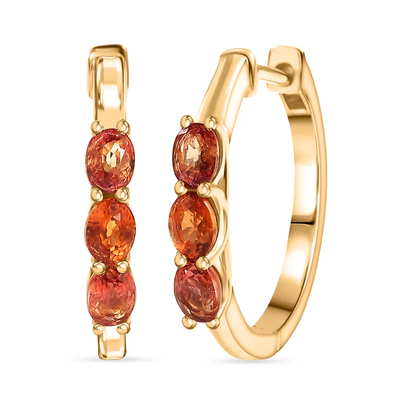 D'Joy AA Orange Saphir Ohrringe 925 Silber 750 Gelb Vergoldet ca. 1.51 ct