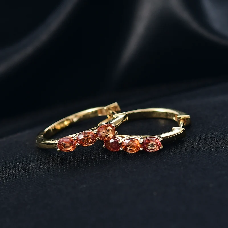 D'Joy AA Orange Saphir Ohrringe 925 Silber 750 Gelb Vergoldet ca. 1.51 ct