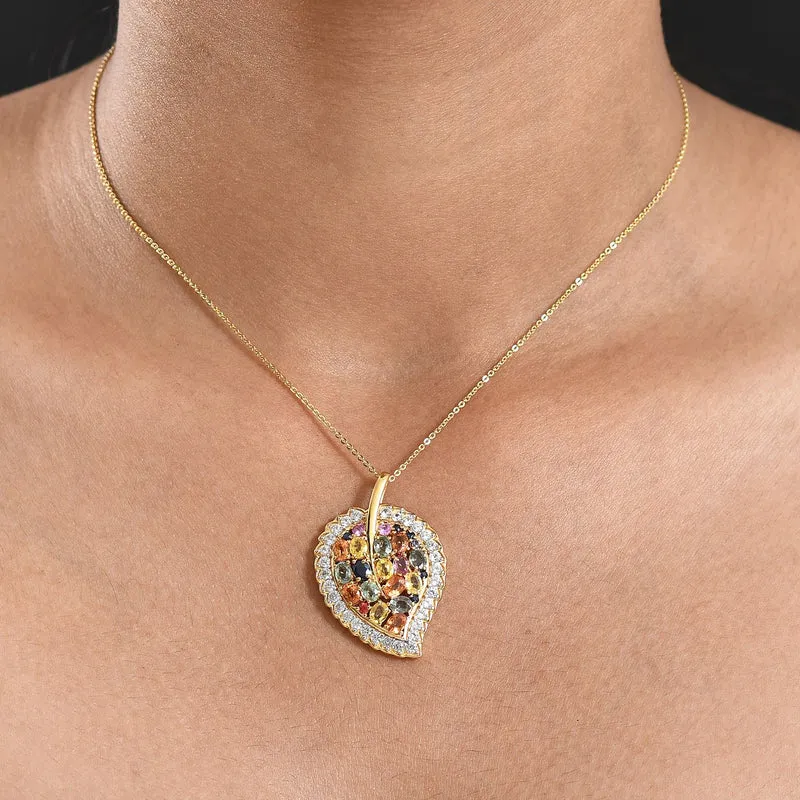 D'Joy Mehrfarbig Saphir, Blauer Saphir Schmuckset ca. 50 cm 925 Silber 750 Gelbgold Vermeil ca. 5.84 ct