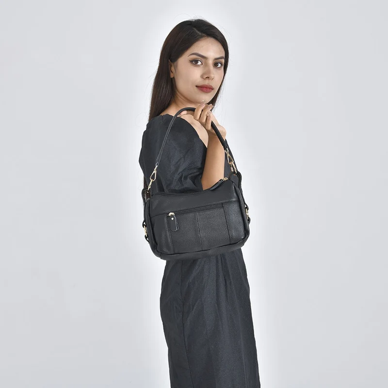 Crossbody Bag aus echtem Leder, gewelltes Design, Größe 29x9x20cm, grau