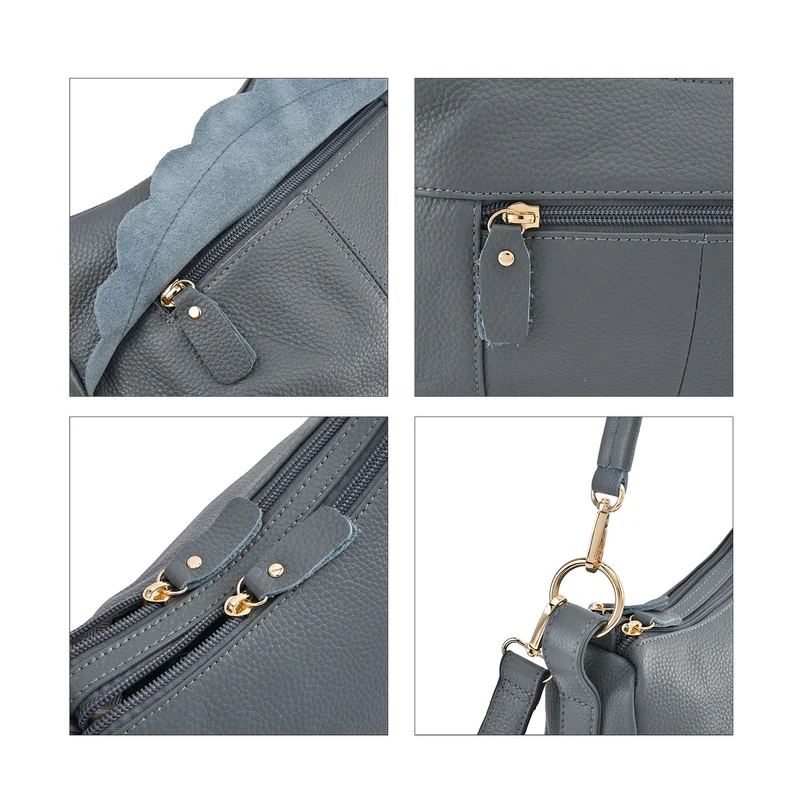 Crossbody Bag aus echtem Leder, gewelltes Design, Größe 29x9x20cm, grau