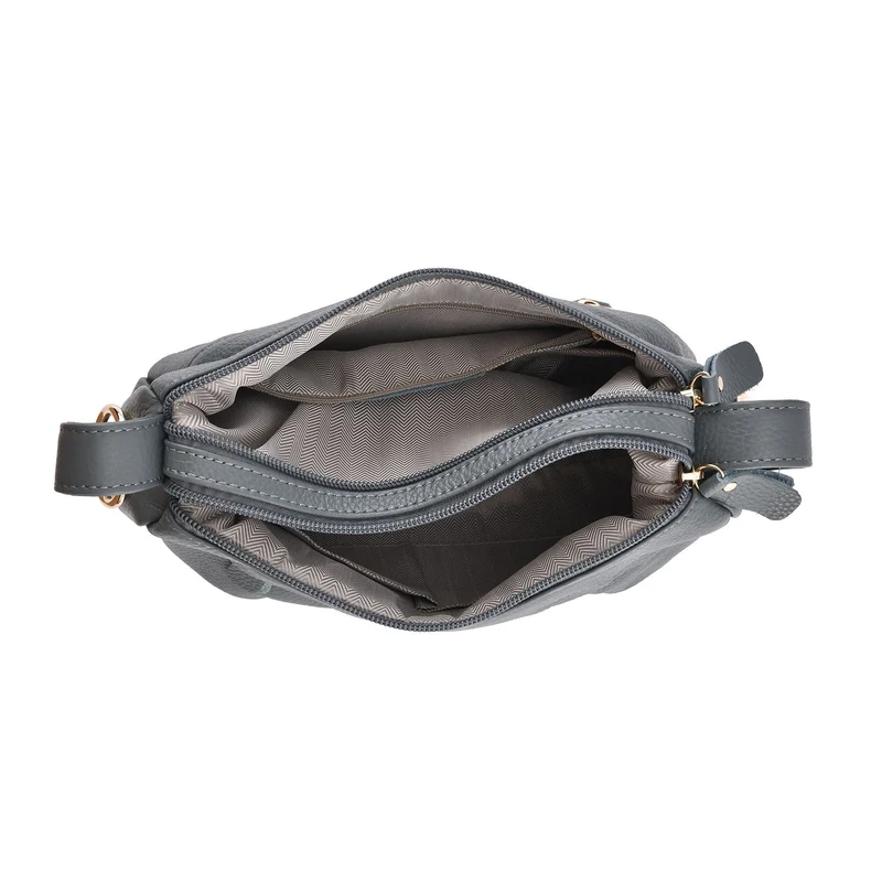 Crossbody Bag aus echtem Leder, gewelltes Design, Größe 29x9x20cm, grau