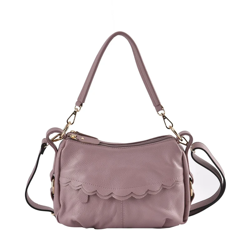 Crossbody Bag aus echtem Leder, gewelltes Design, Größe 29x9x20cm, grau