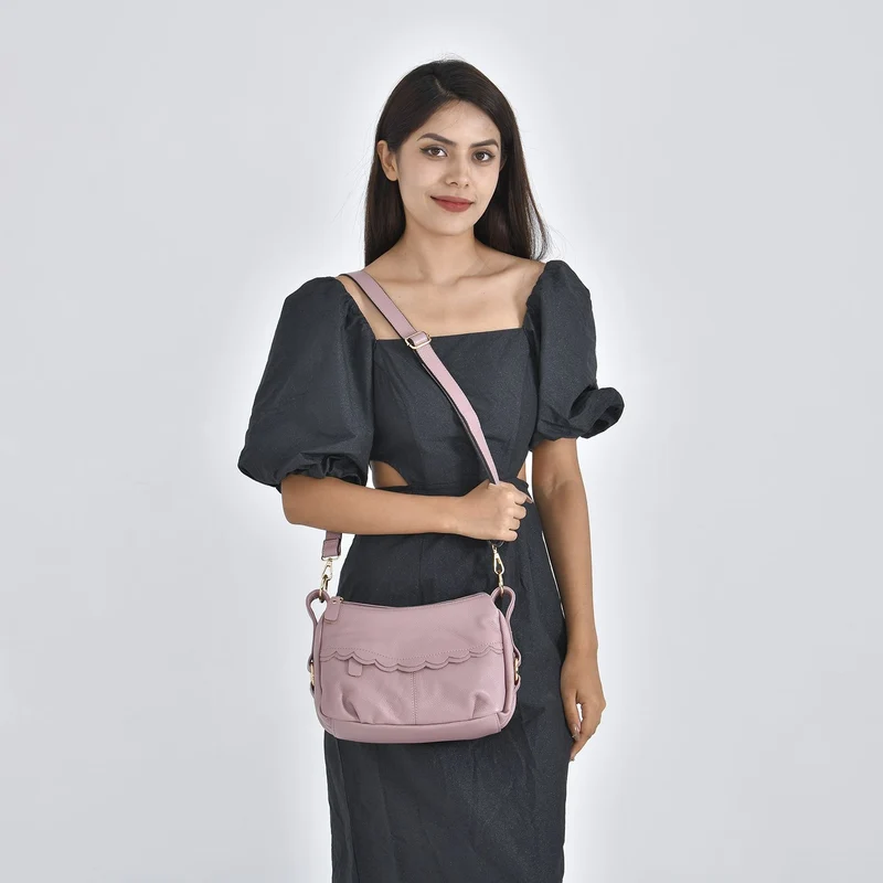 Crossbody Bag aus echtem Leder, gewelltes Design, Größe 29x9x20cm, grau