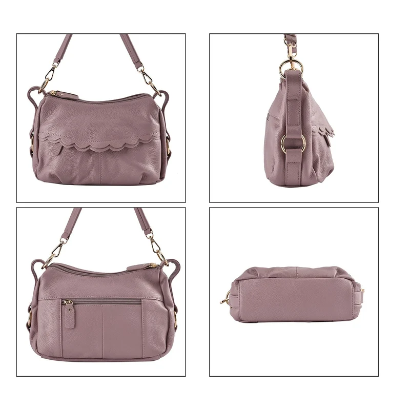 Crossbody Bag aus echtem Leder, gewelltes Design, Größe 29x9x20cm, grau