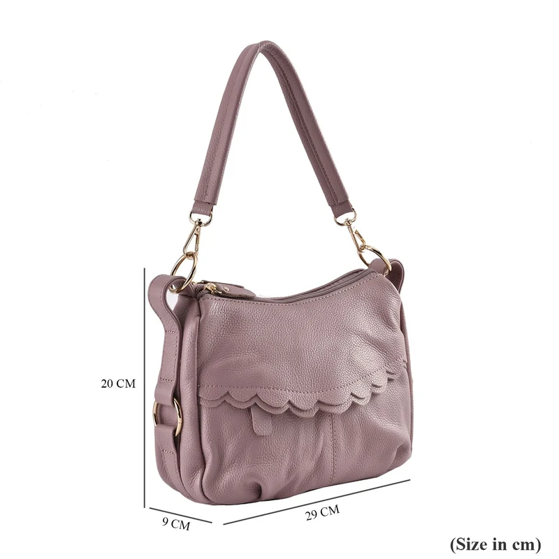Crossbody Bag aus echtem Leder, gewelltes Design, Größe 29x9x20cm, grau