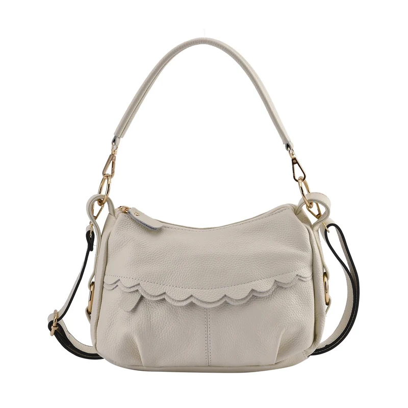 Crossbody Bag aus echtem Leder, gewelltes Design, Größe 29x9x20cm, grau
