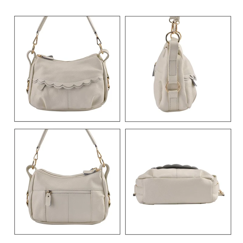 Crossbody Bag aus echtem Leder, gewelltes Design, Größe 29x9x20cm, grau